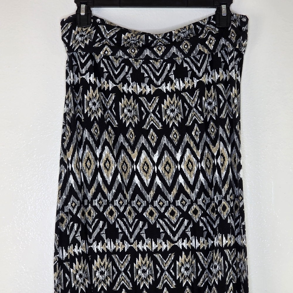VTG Ultra Flirt Black, Cream, & White Aztec A-Line Maxi Skirt Size XL - Picture 3 of 9